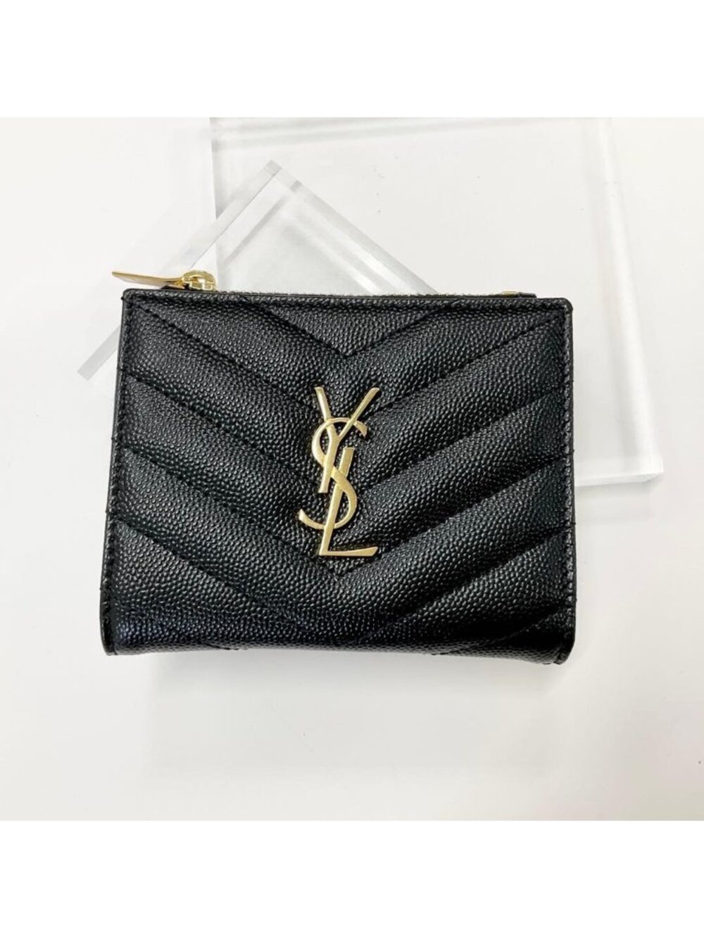 Saint Laurent Leather 2 Parts Stitch YSL Logo Quilted Wallet - Picture 2 of 10